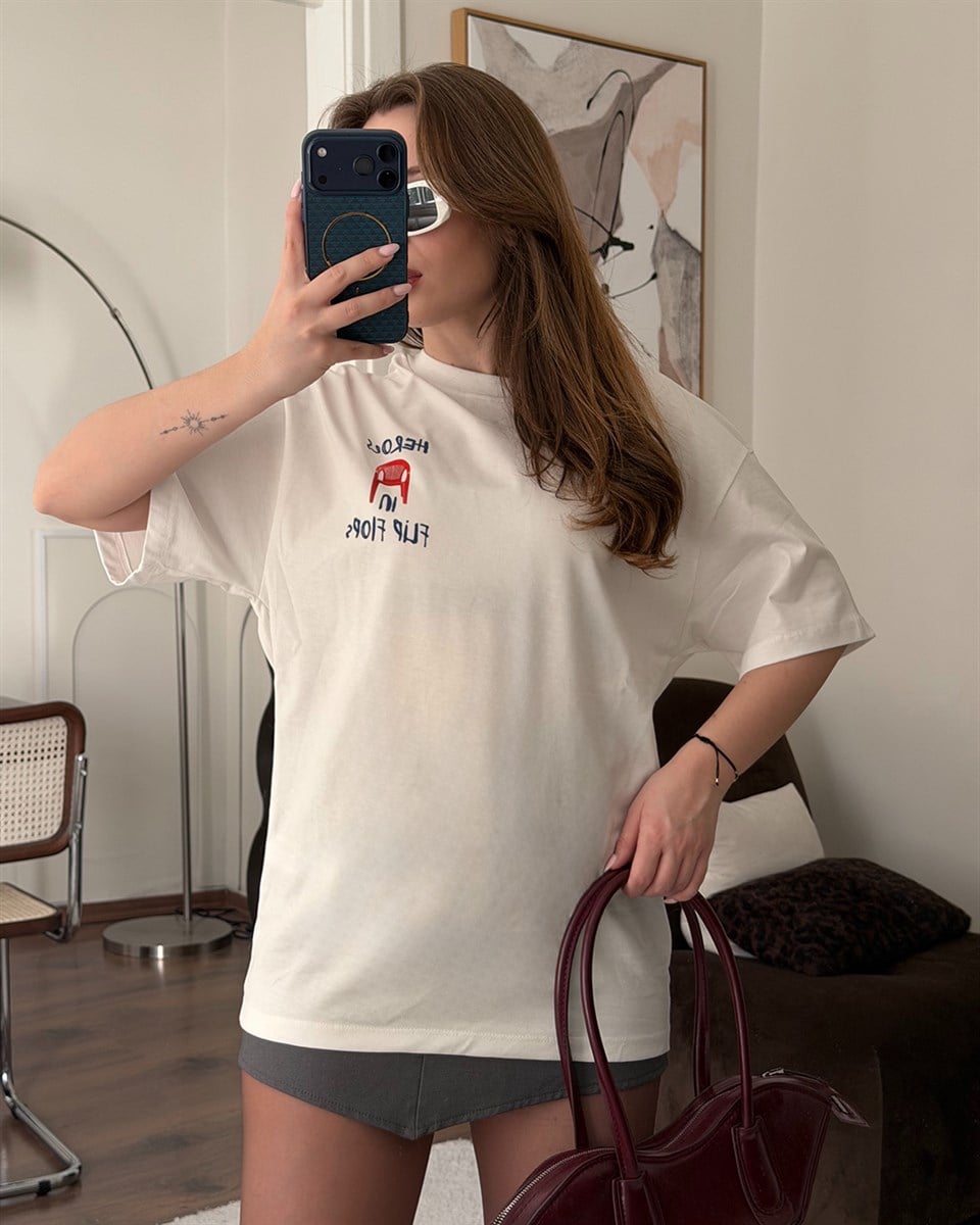 Baskılı Unisex Beyaz Tişört