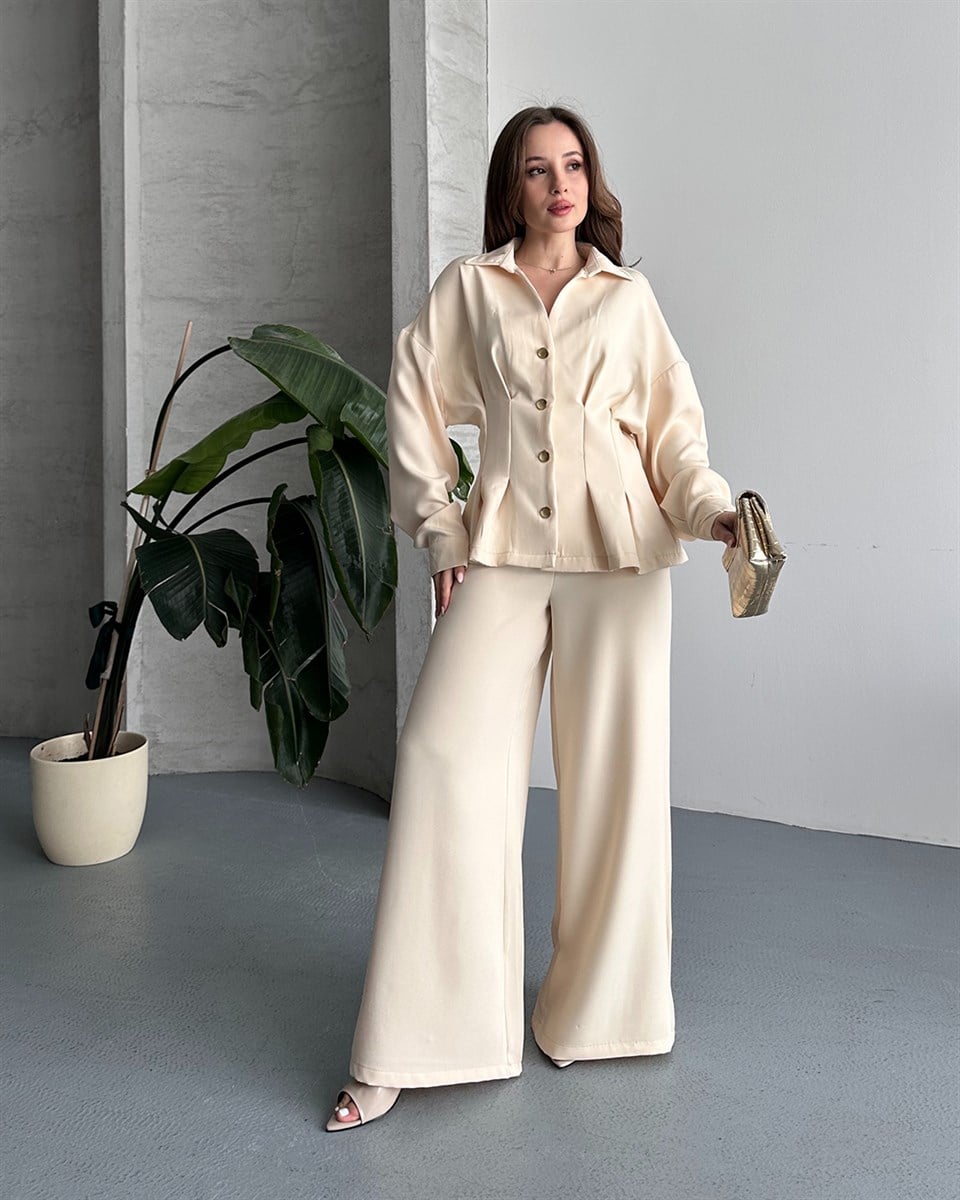 Bel Formlu Taş Gömlek Pantolon Takım