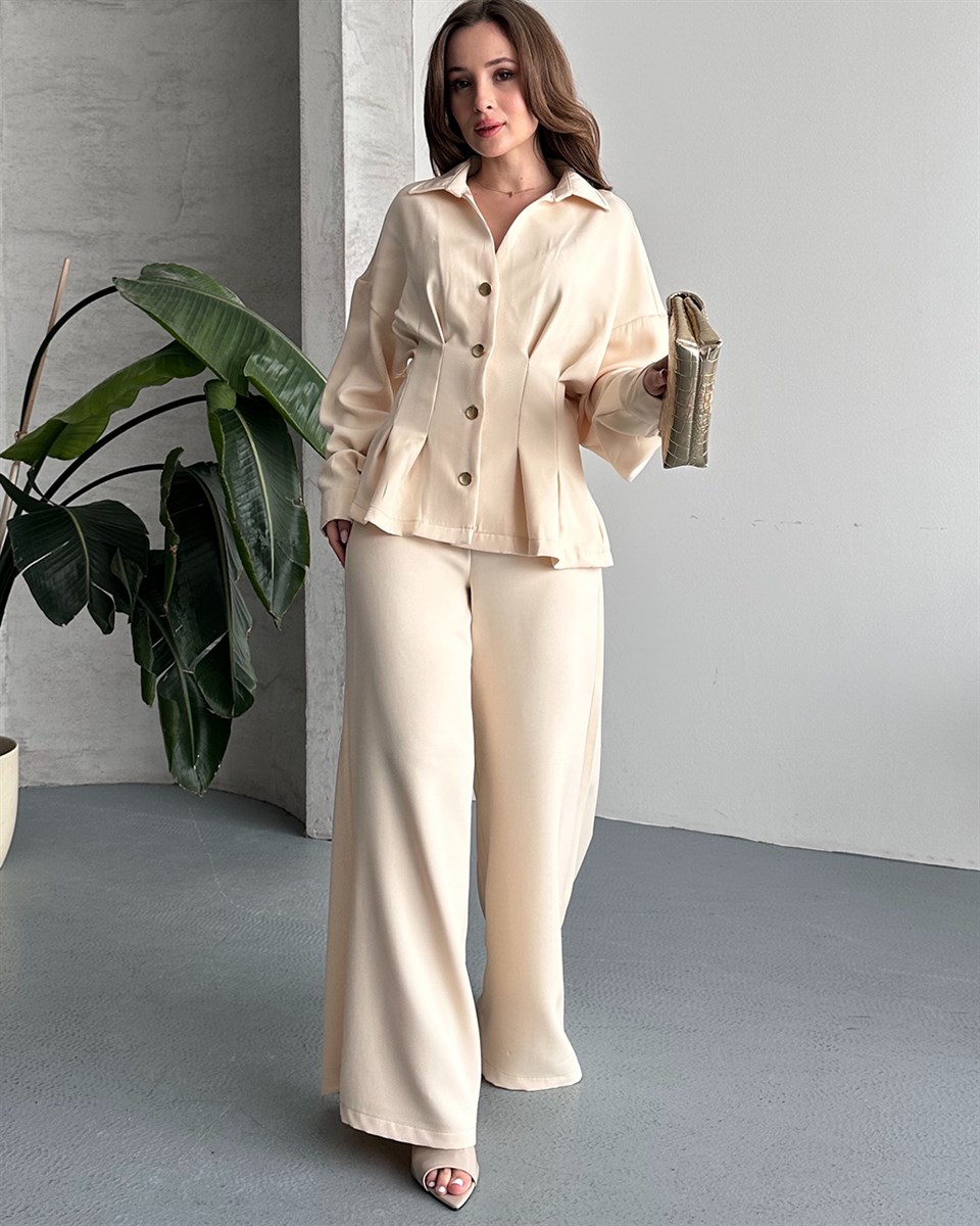 Bel Formlu Taş Gömlek Pantolon Takım