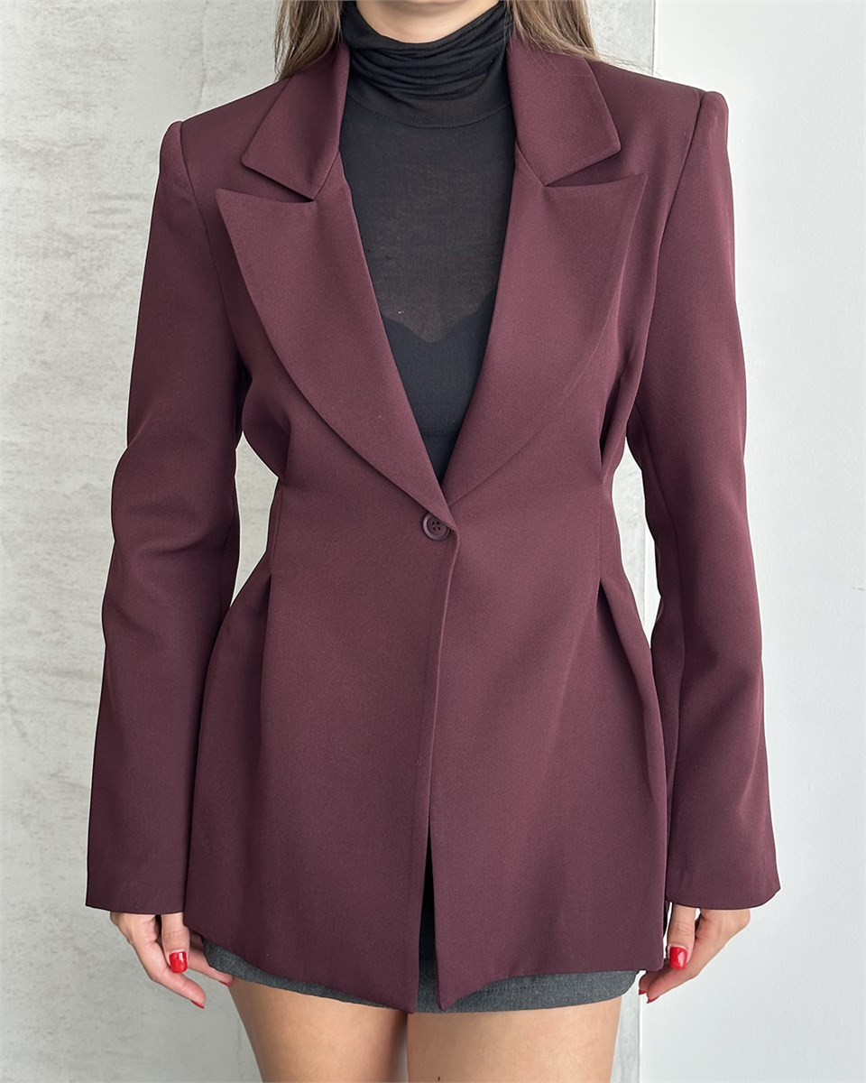 Belden Oturtmalı Dokuma Bordo Blazer Ceket