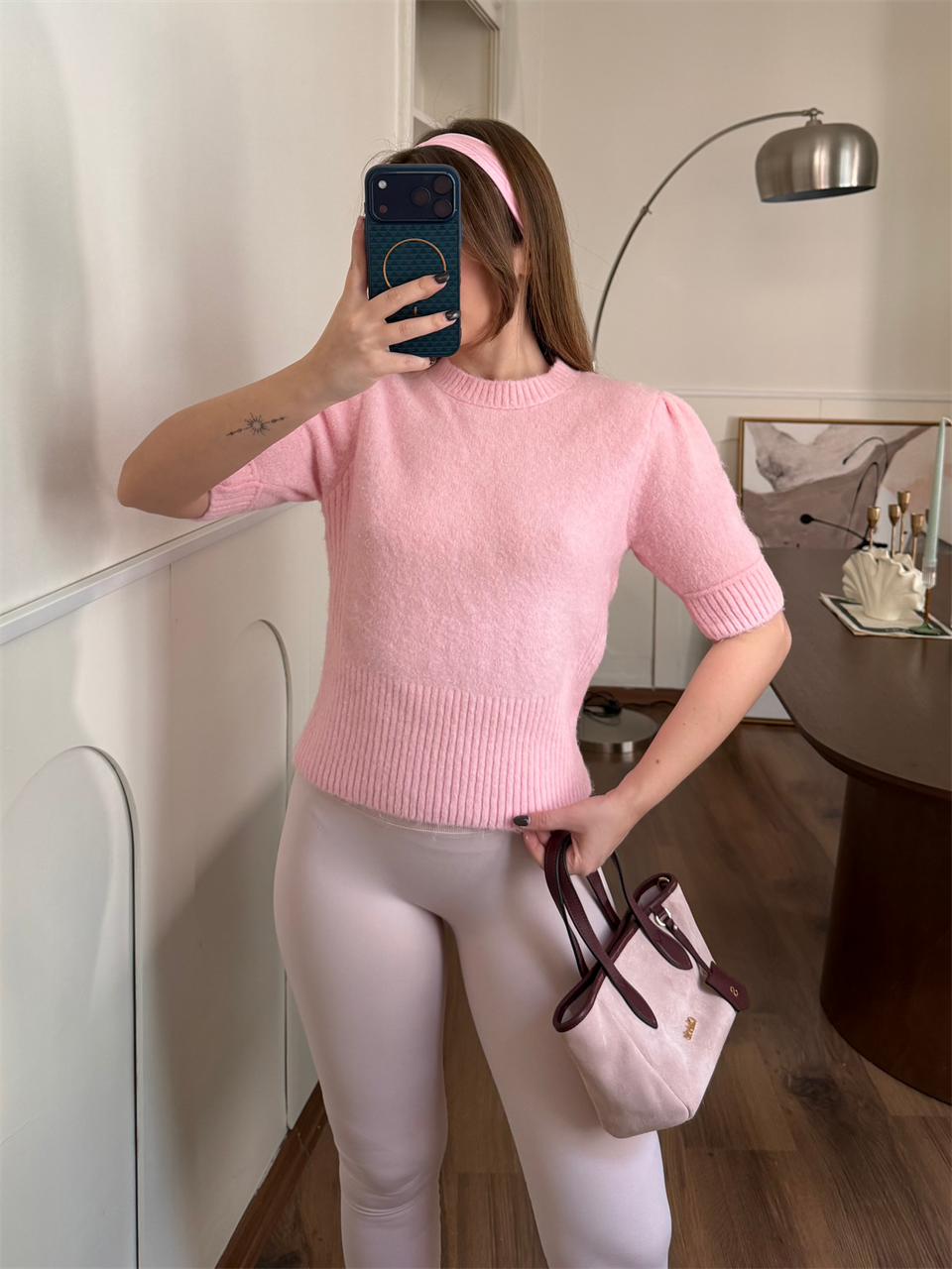 Beli Lastikli Yarım Kol Pembe Yumoş Kazak