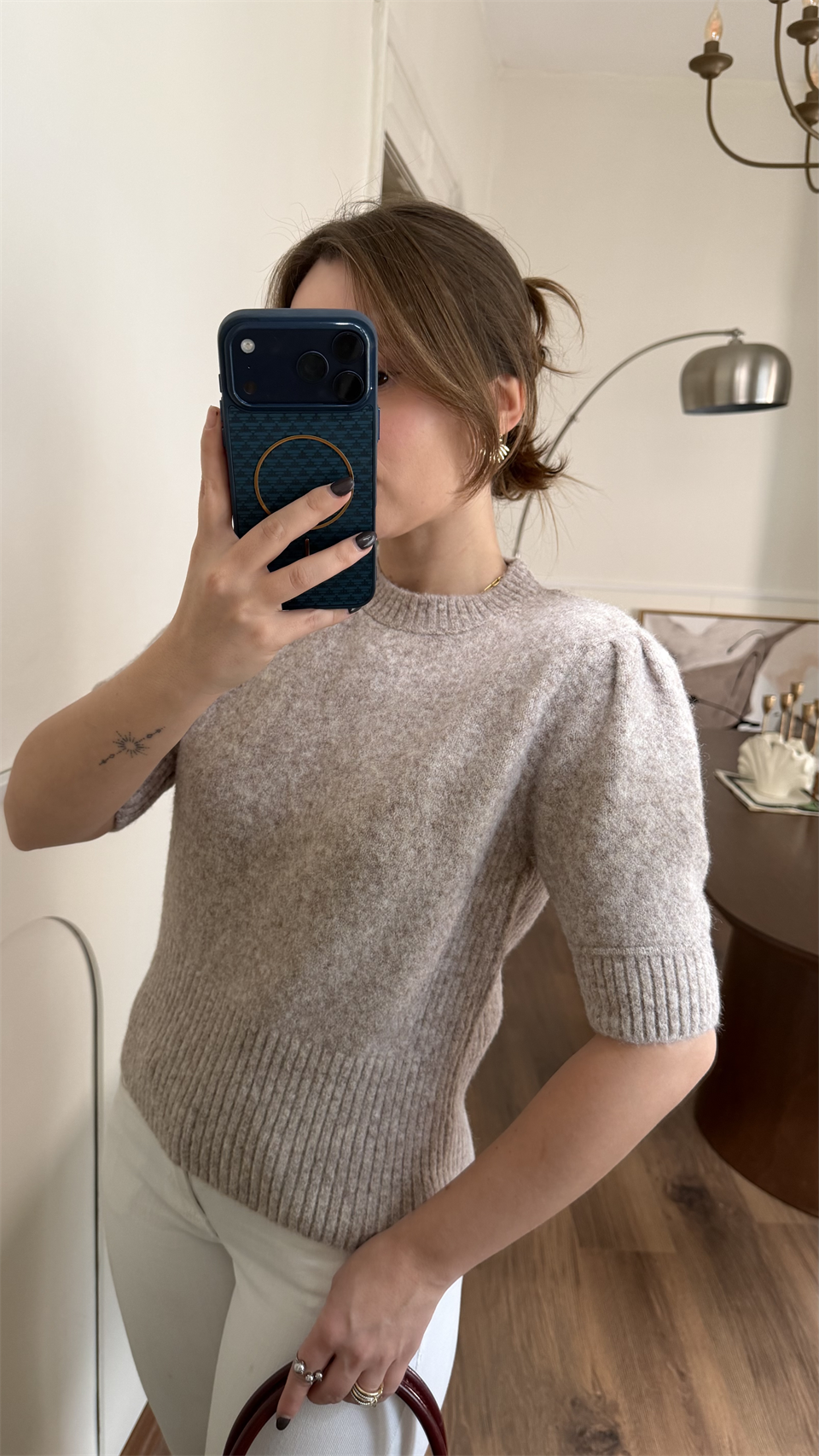 Beli Lastikli Yarım Kol Vizon Yumoş Kazak