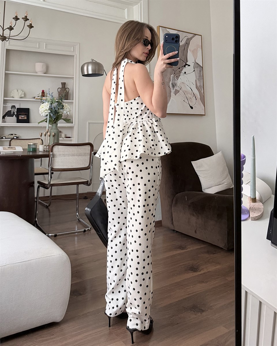 Beyaz Puantiyeli Büstiyer Takım