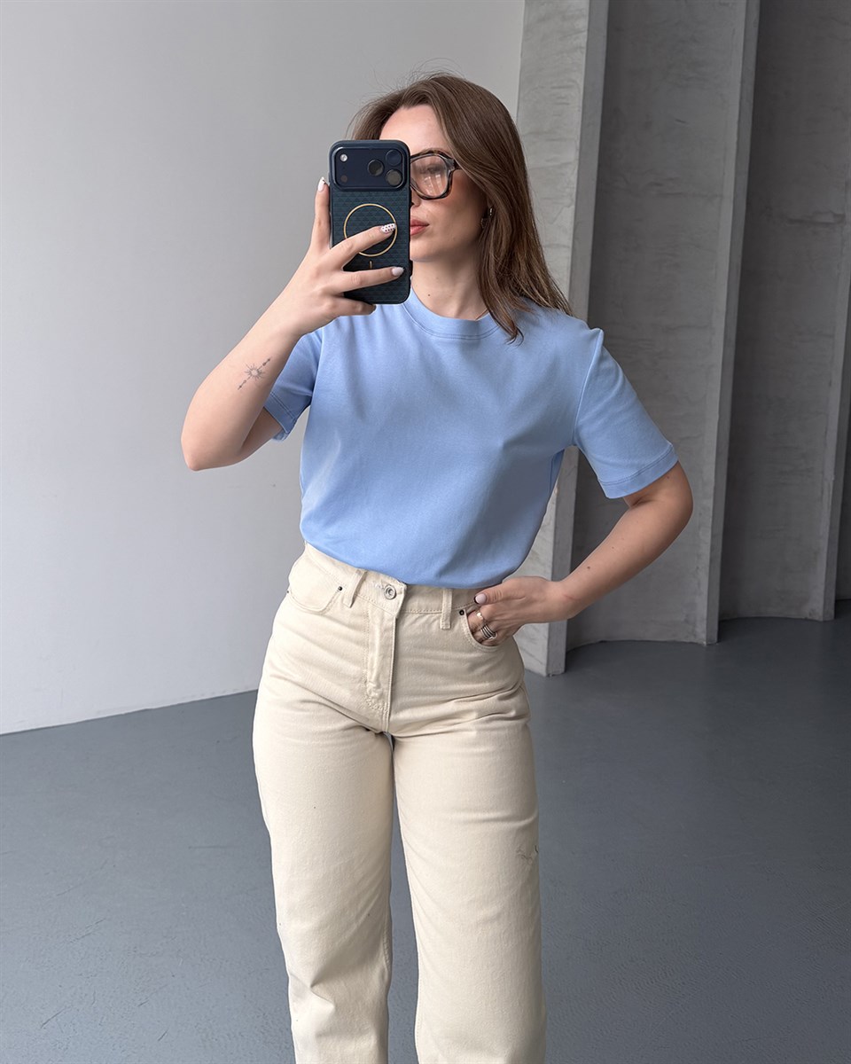 Bisiklet Yaka Unisex Bebe Mavisi Tişört