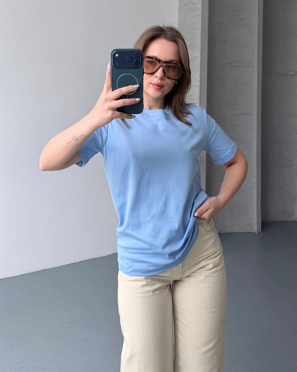 Bisiklet Yaka Unisex Bebe Mavisi Tişört