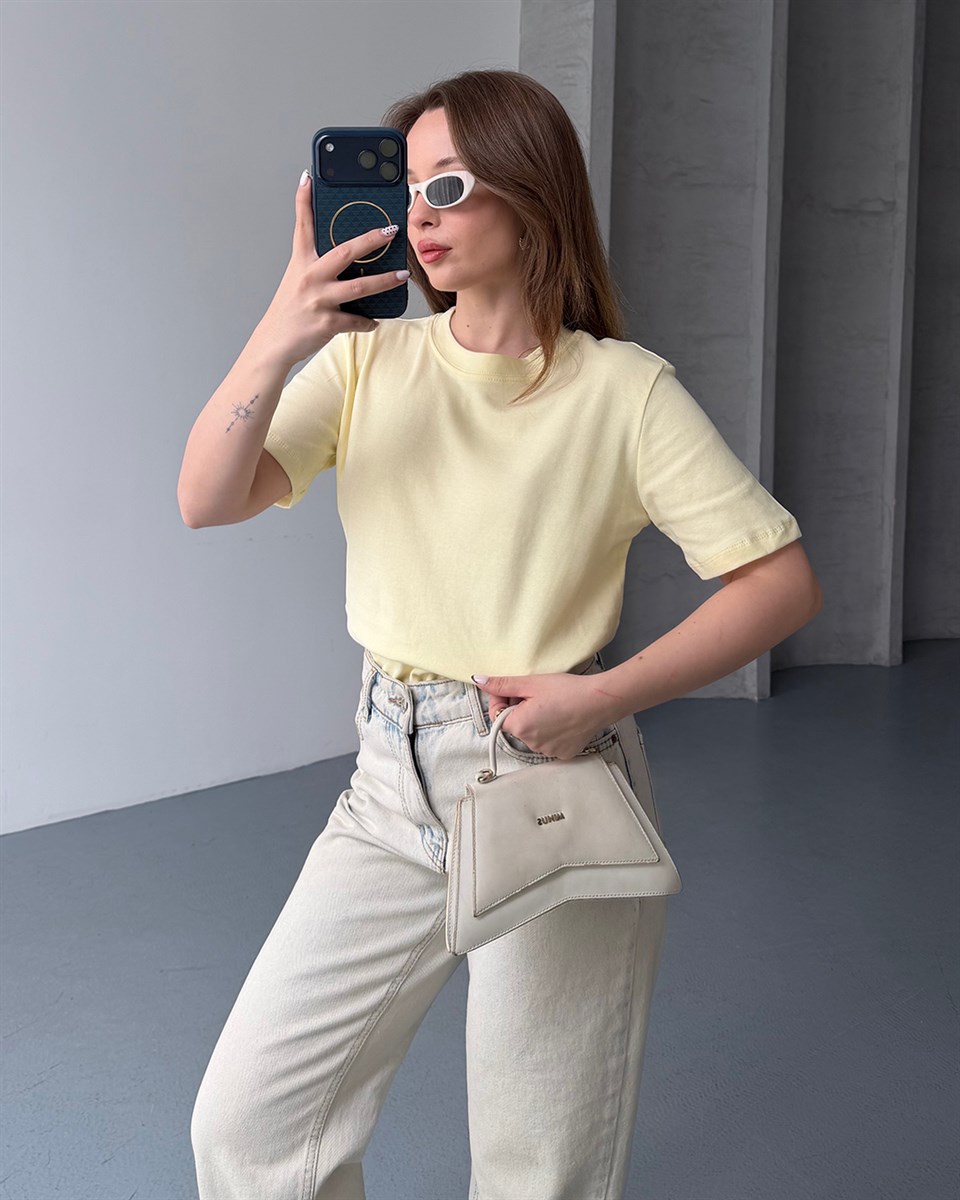 Bisiklet Yaka Unisex Sarı Tişört