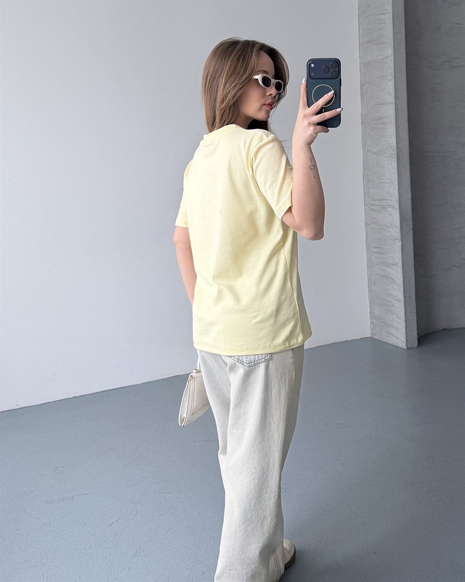 Bisiklet Yaka Unisex Sarı Tişört
