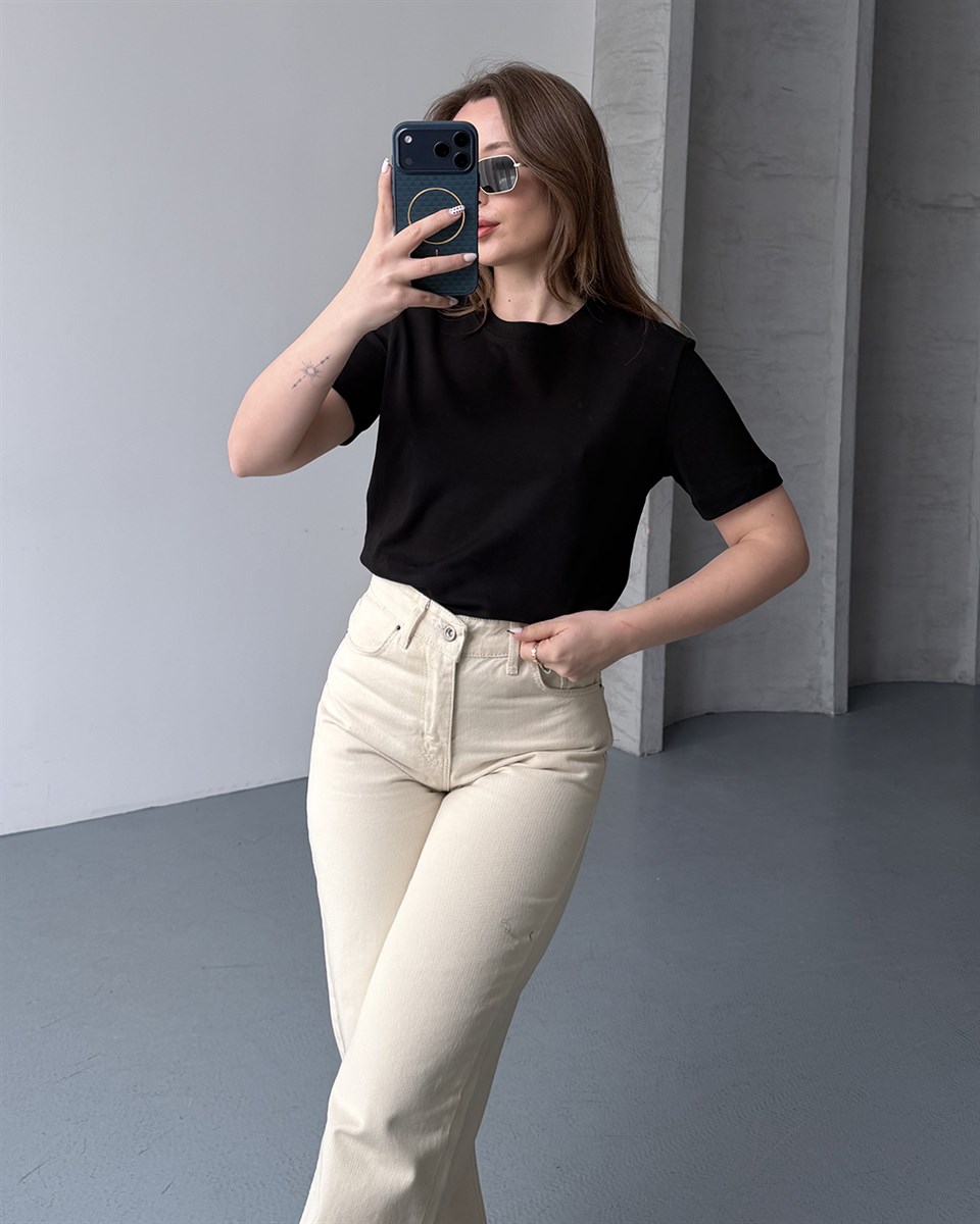 Bisiklet Yaka Unisex Siyah Tişört