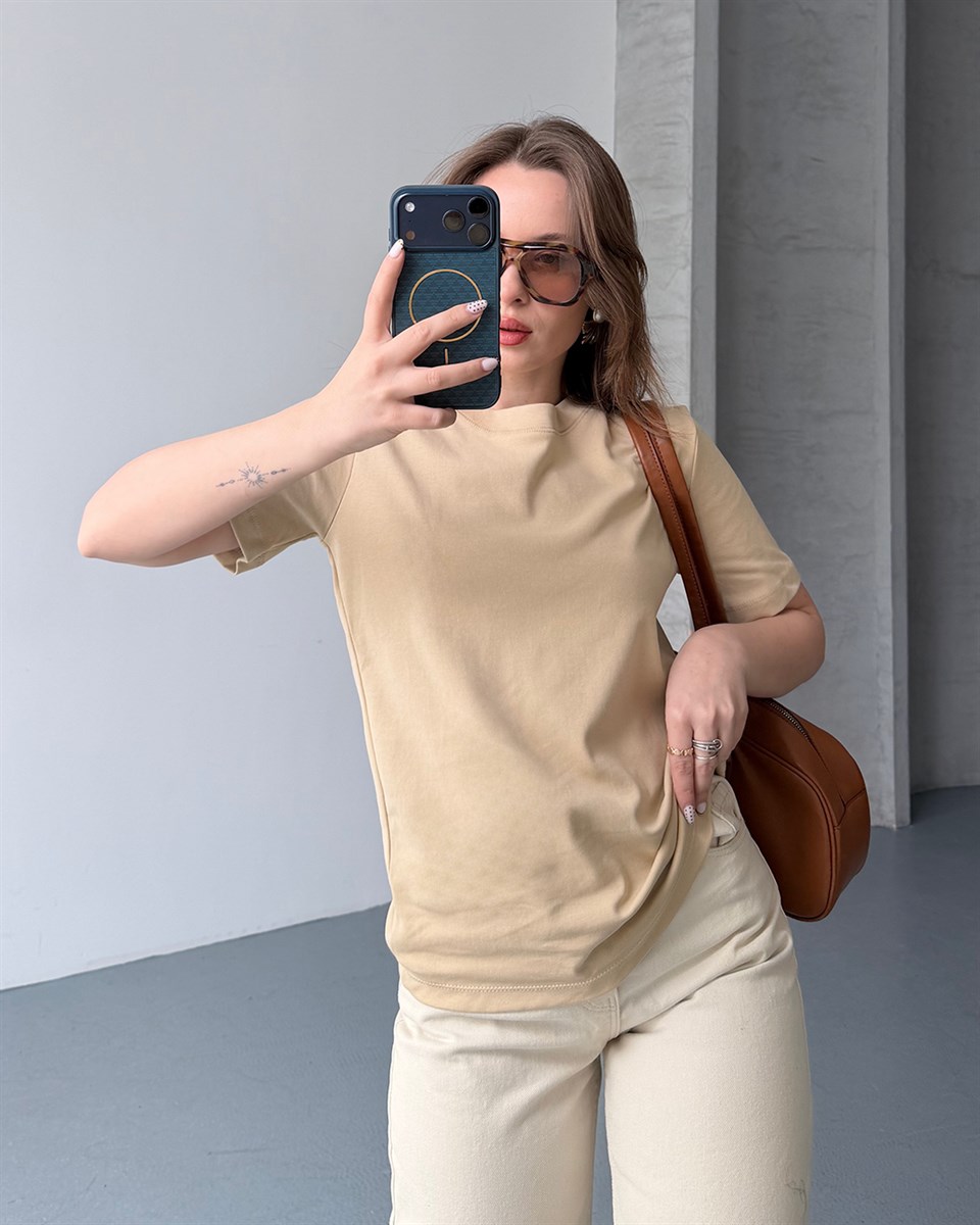Bisiklet Yaka Unisex Vizon Tişört