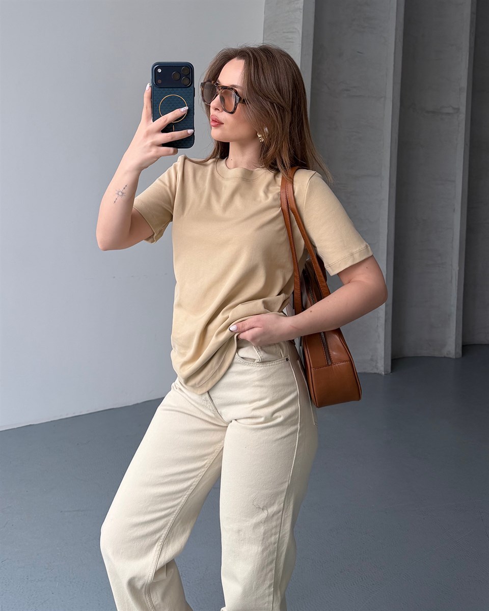 Bisiklet Yaka Unisex Vizon Tişört