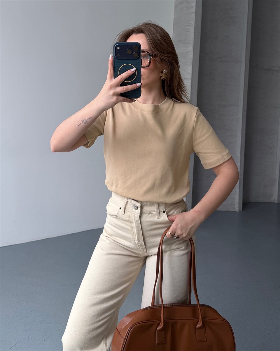 Bisiklet Yaka Unisex Vizon Tişört