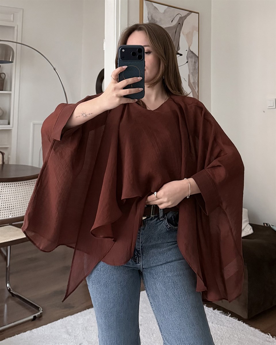 Bohem Kiremit Şifon Bluz