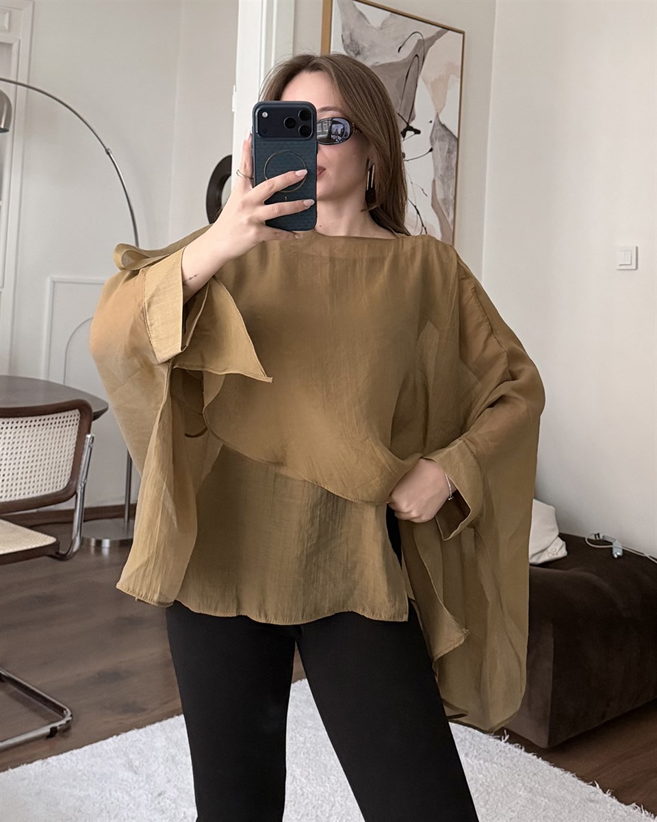 Bohem Yağ Yeşili Şifon Bluz