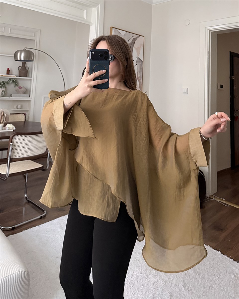 Bohem Yağ Yeşili Şifon Bluz