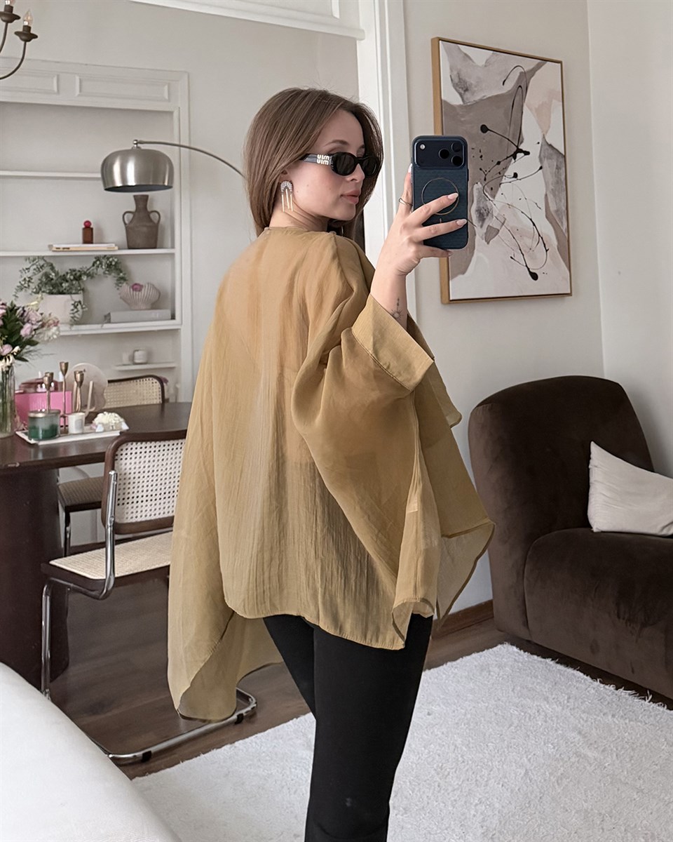 Bohem Yağ Yeşili Şifon Bluz