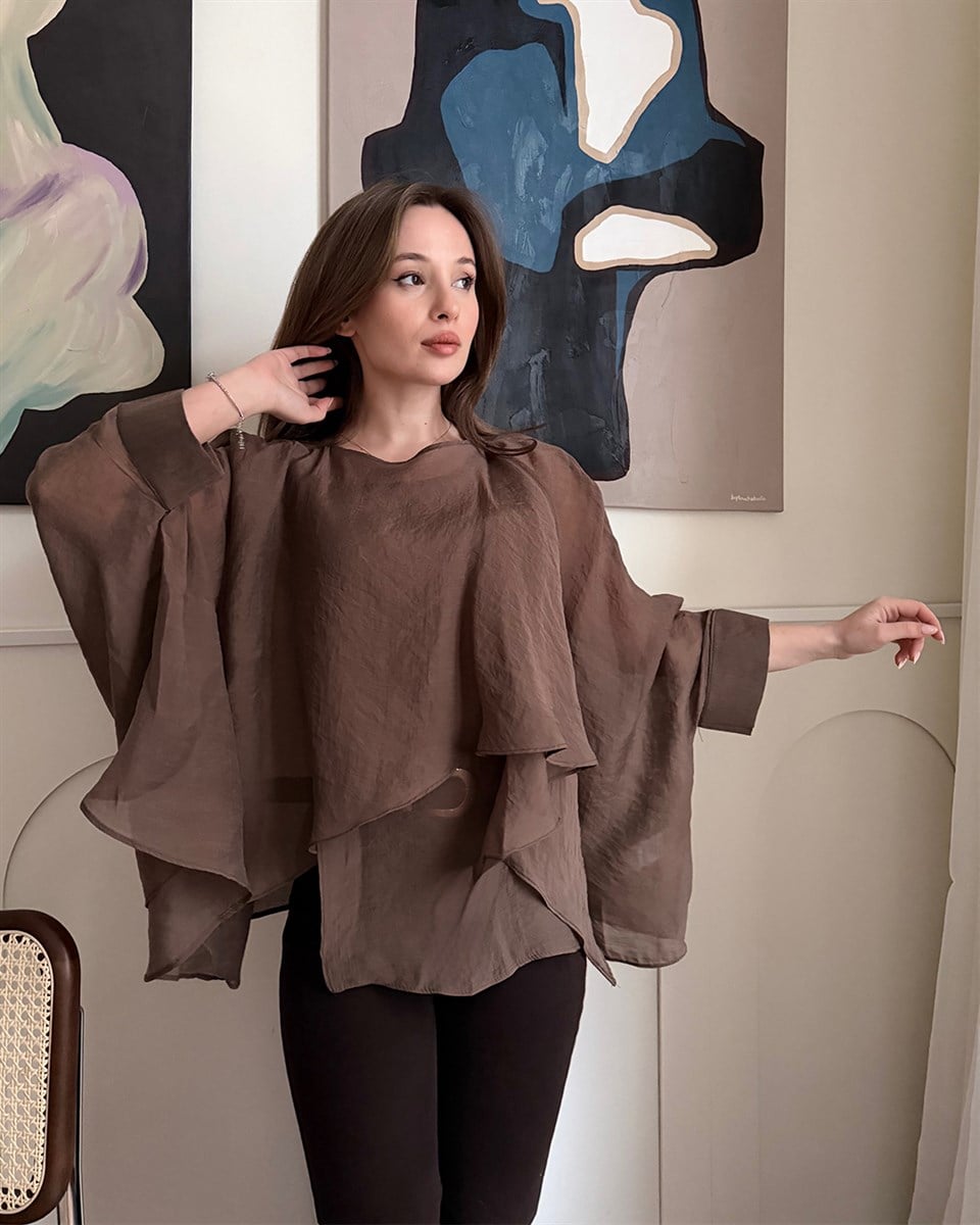 Bohem Kahverengi Şifon Bluz