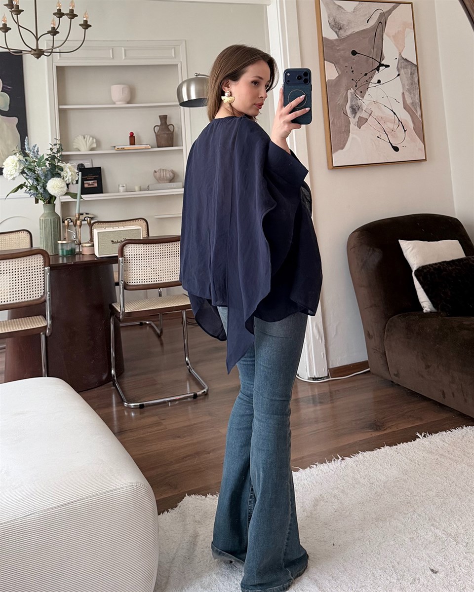 Bohem Lacivert Şifon Bluz