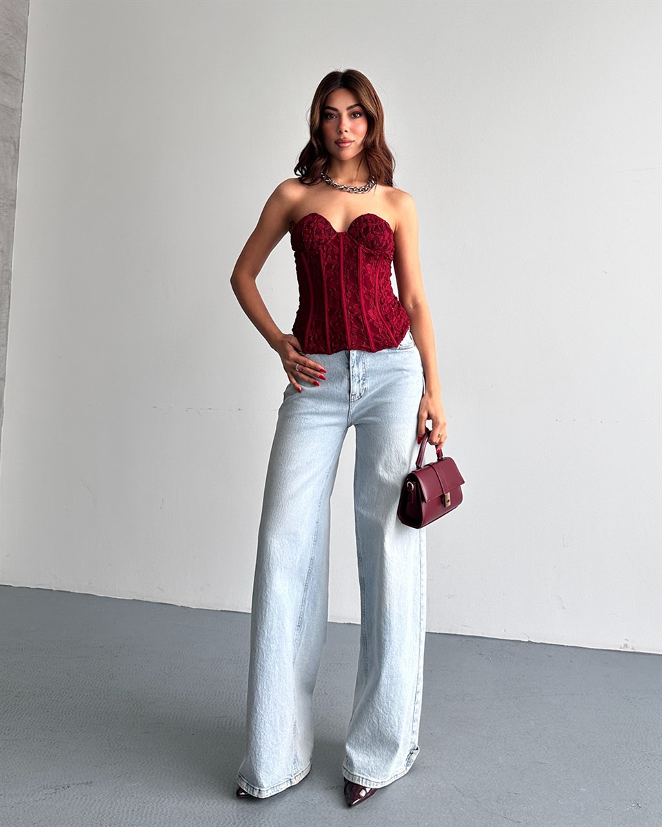 Bordo Dantel Detaylı Büstiyer