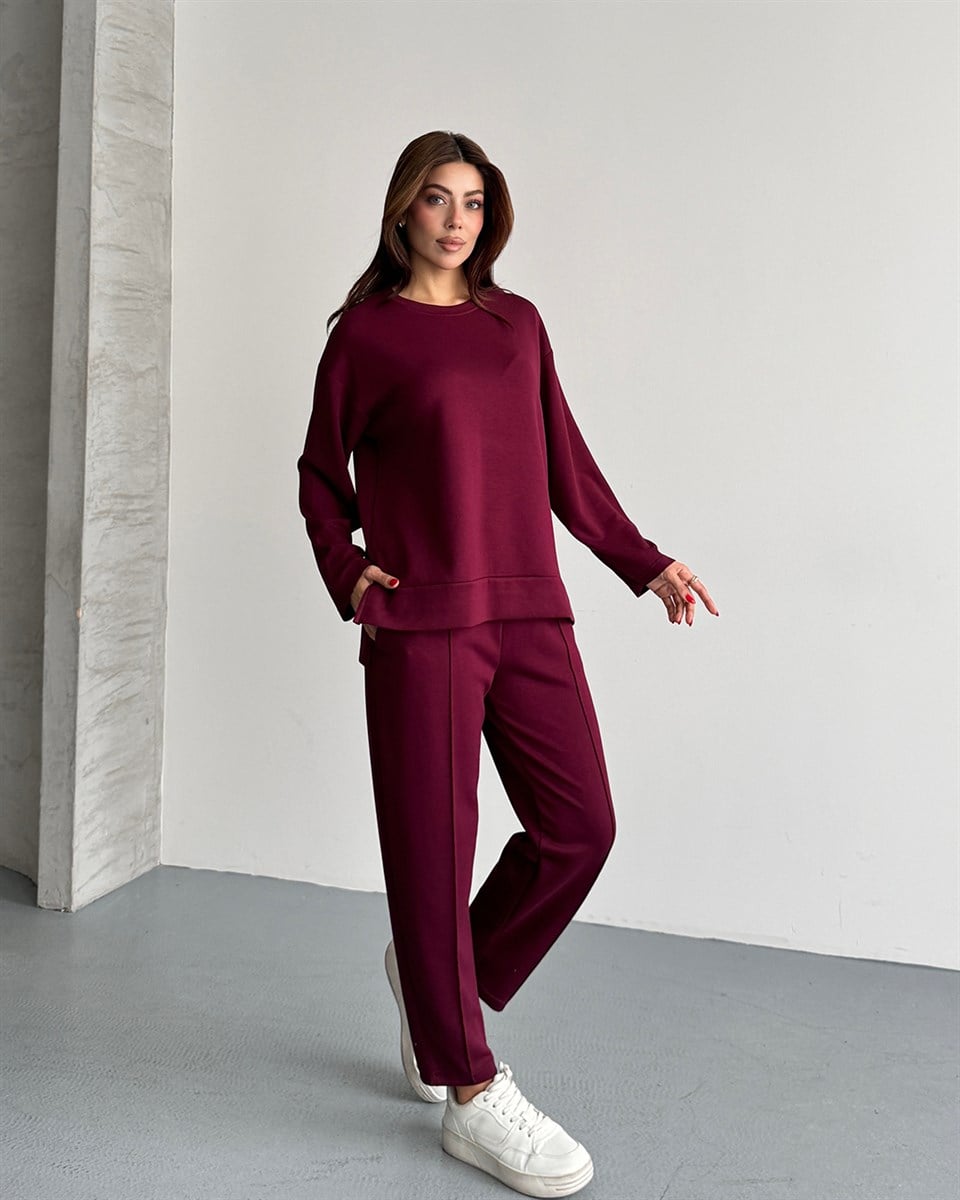 Bordo Modal Kumaş İkili Takım