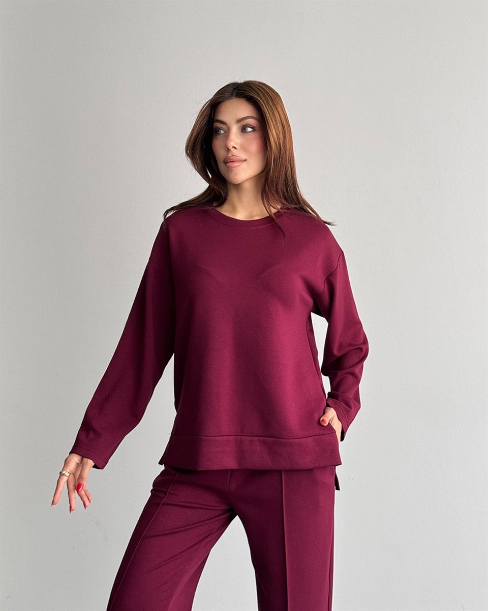 Bordo Modal Kumaş İkili Takım