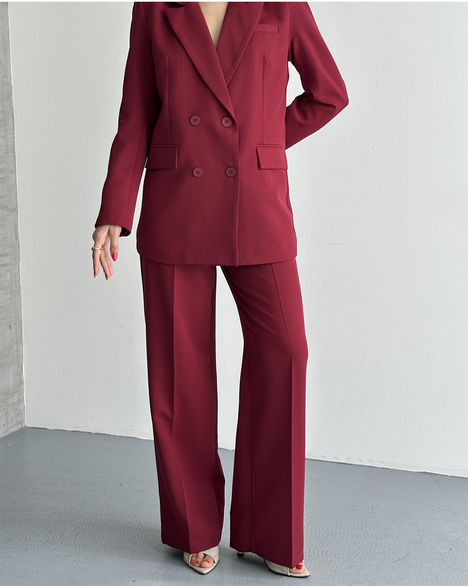 Bordo Oversize Blazer Ceket Pantolon Takım