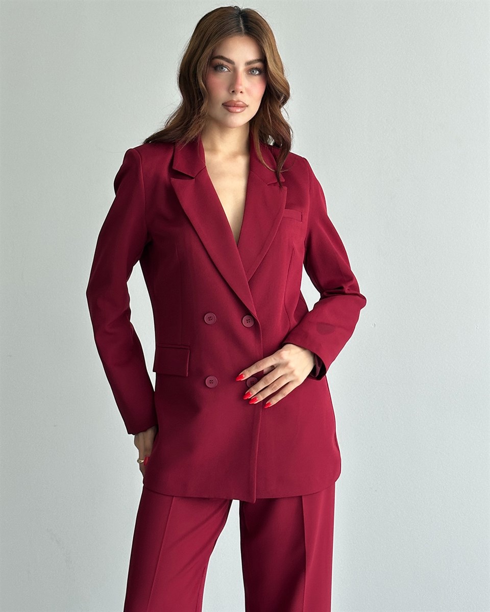 Bordo Oversize Blazer Ceket Pantolon Takım