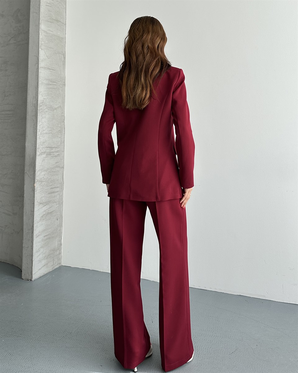 Bordo Oversize Blazer Ceket Pantolon Takım