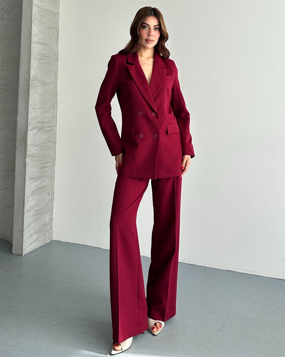Bordo Oversize Blazer Ceket Pantolon Takım