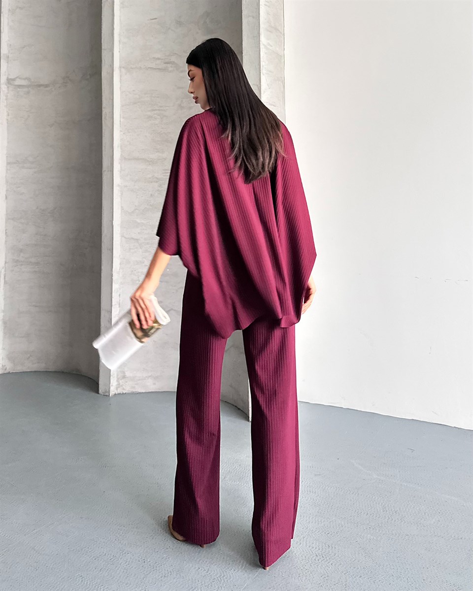 Bordo Piliseli Panço Üstlü İkili Takım