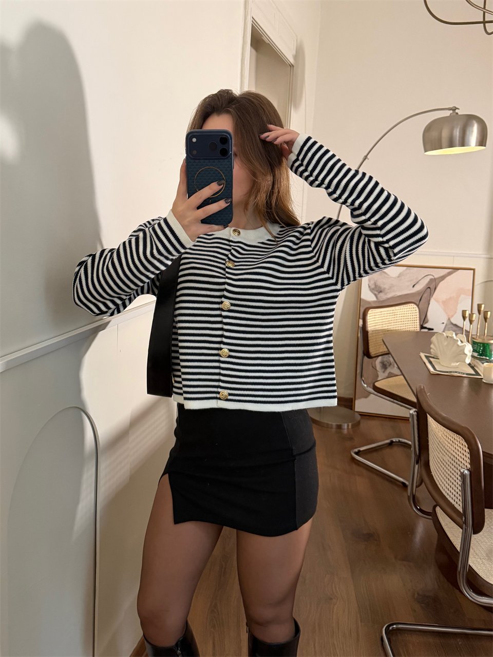 Çizgili Beyaz Triko Hırka