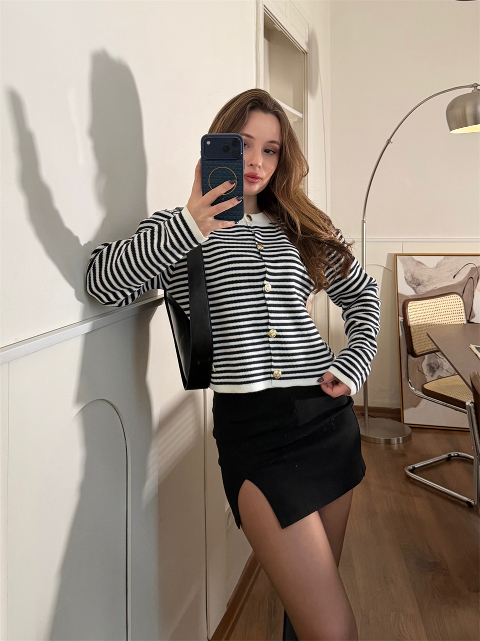 Çizgili Beyaz Triko Hırka