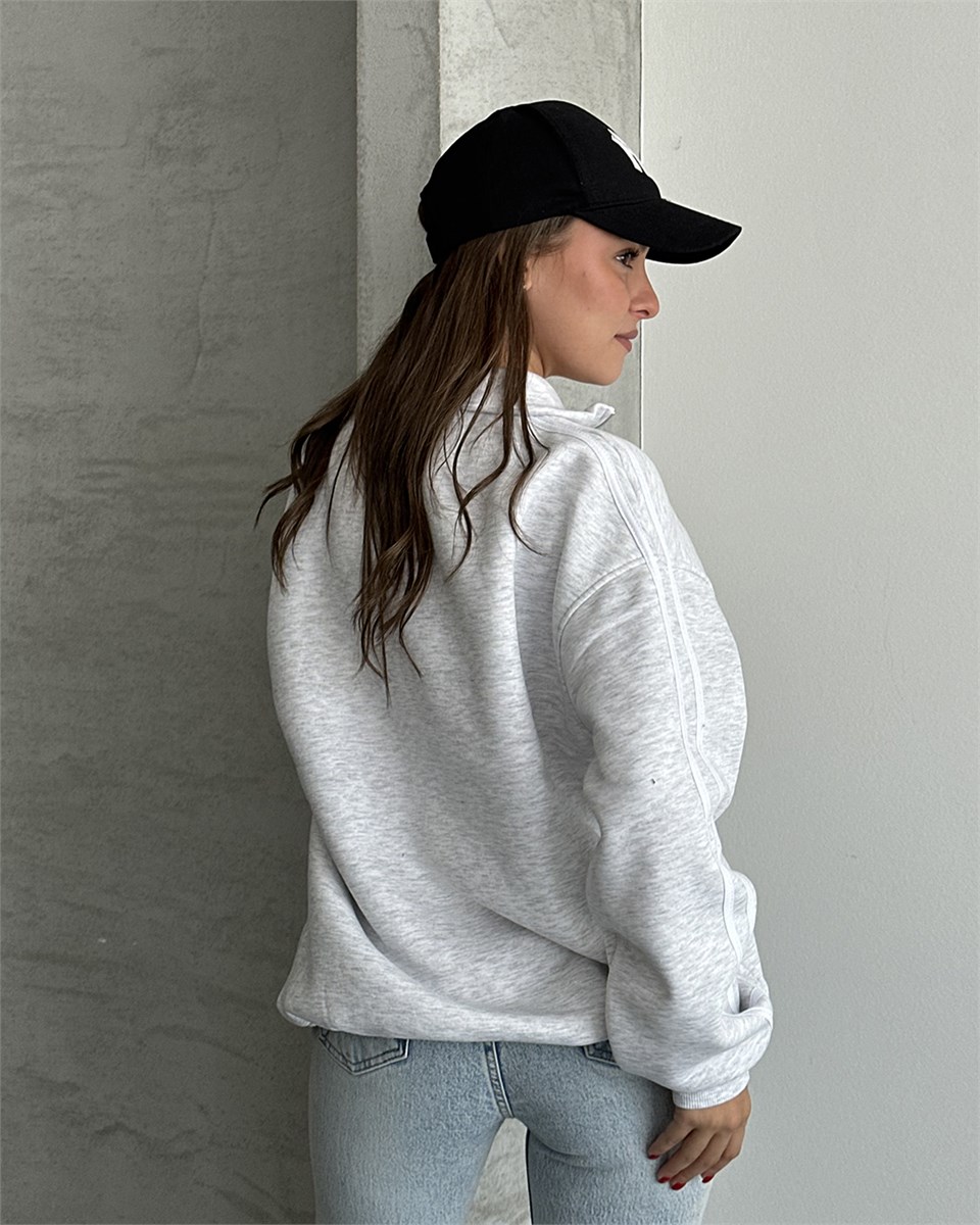 California Baskılı Şeritli Melanj Sweatshirt