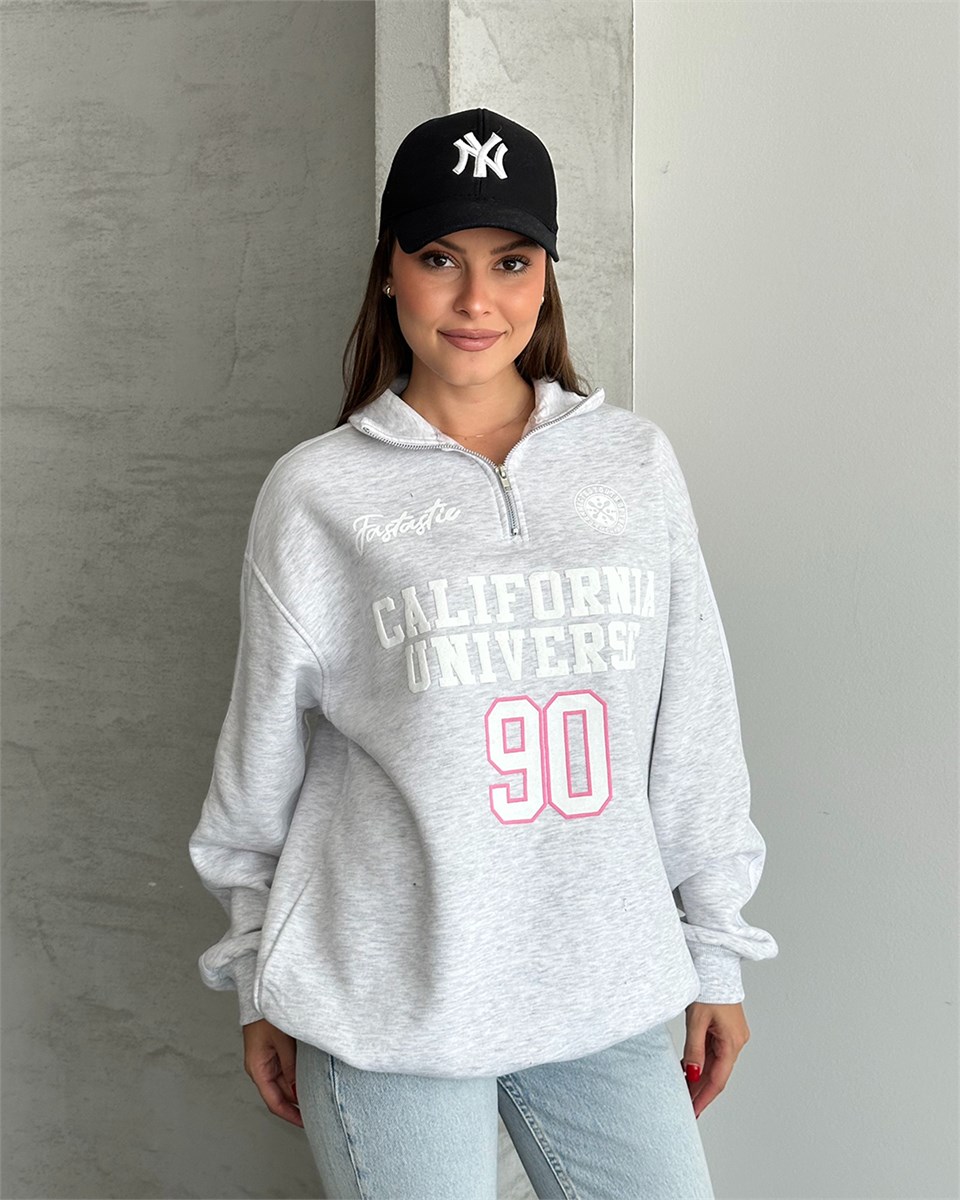 California Baskılı Şeritli Melanj Sweatshirt