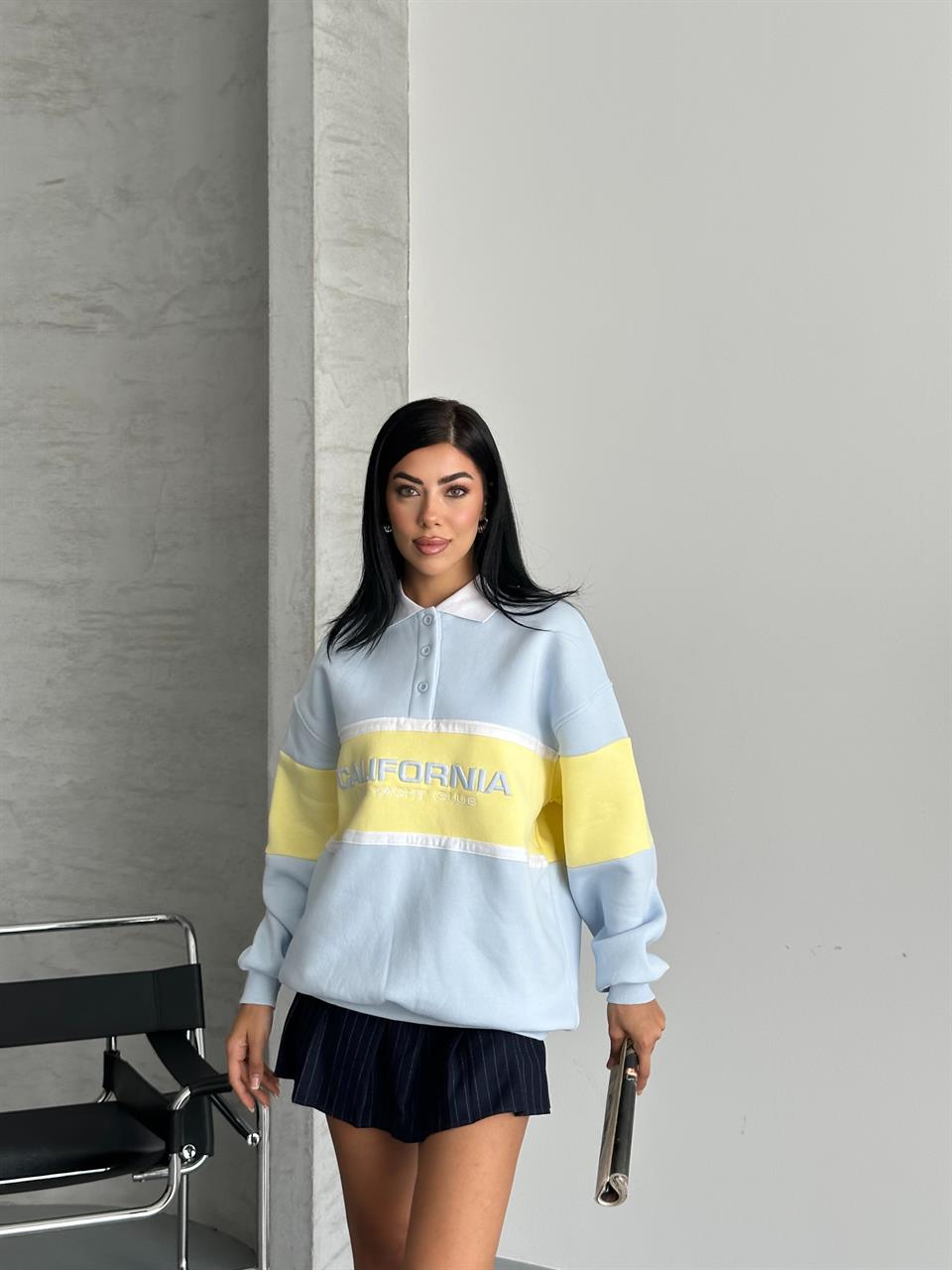 California Nakışlı Bebe Mavisi Sweatshirt
