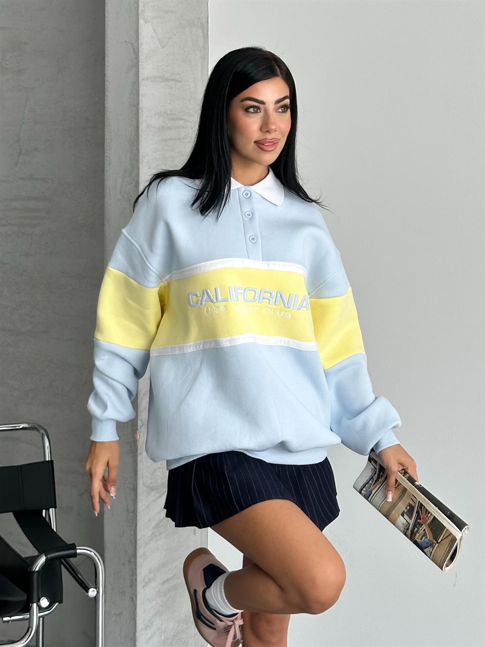 California Nakışlı Bebe Mavisi Sweatshirt