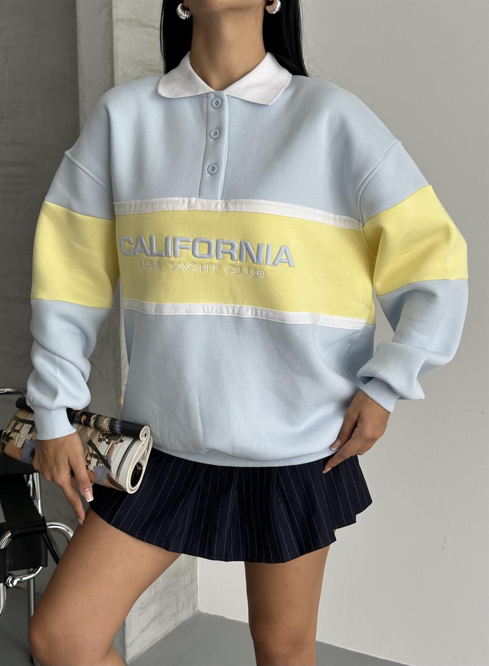 California Nakışlı Bebe Mavisi Sweatshirt