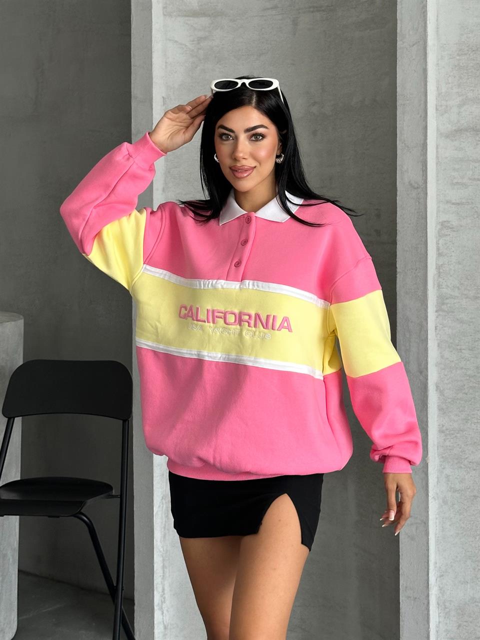 California Nakışlı Fuşya Sweatshirt