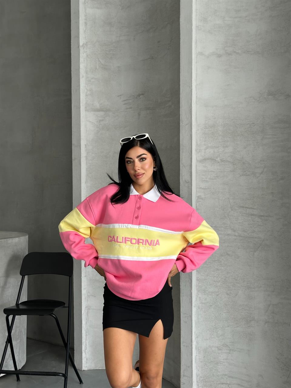 California Nakışlı Fuşya Sweatshirt