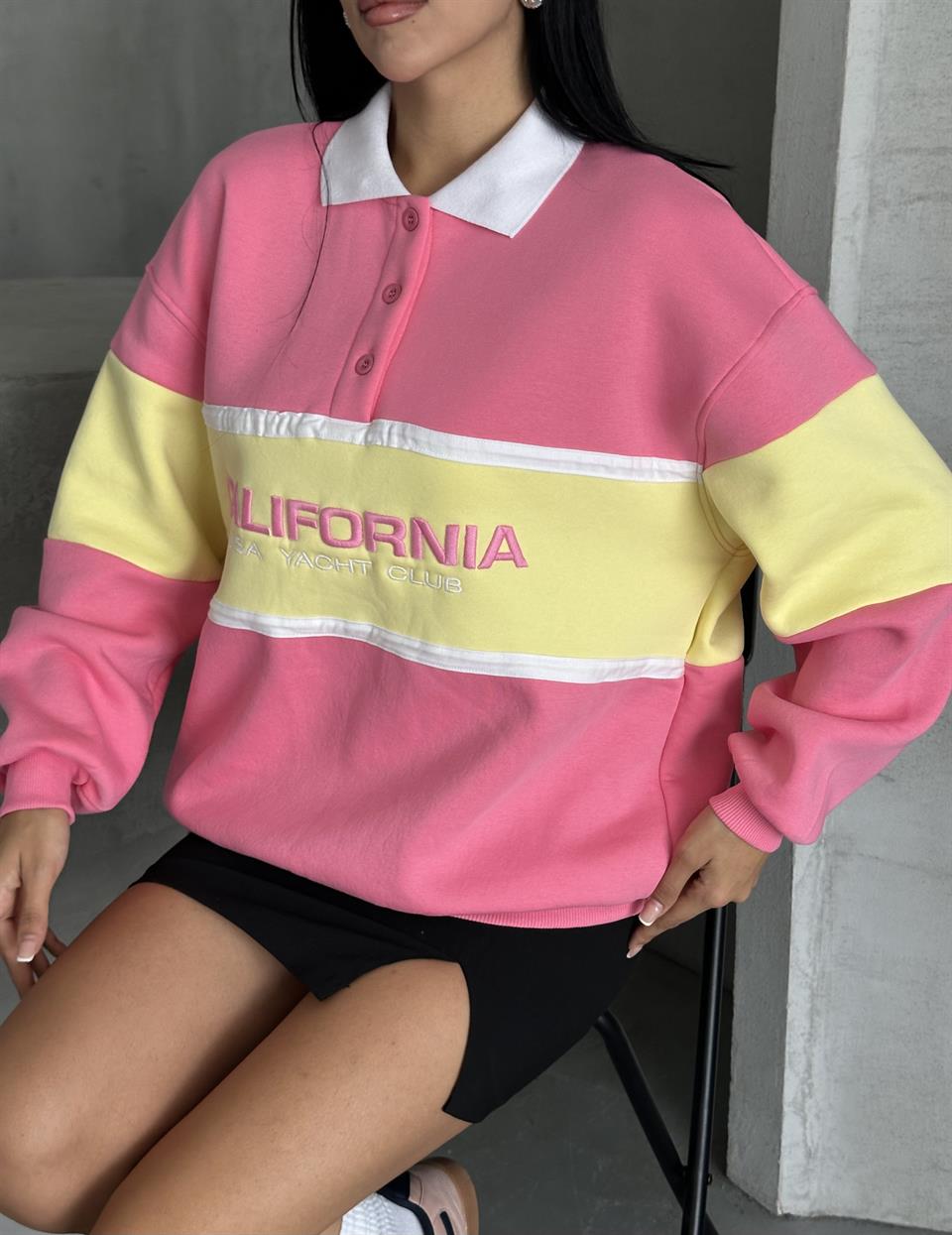 California Nakışlı Fuşya Sweatshirt