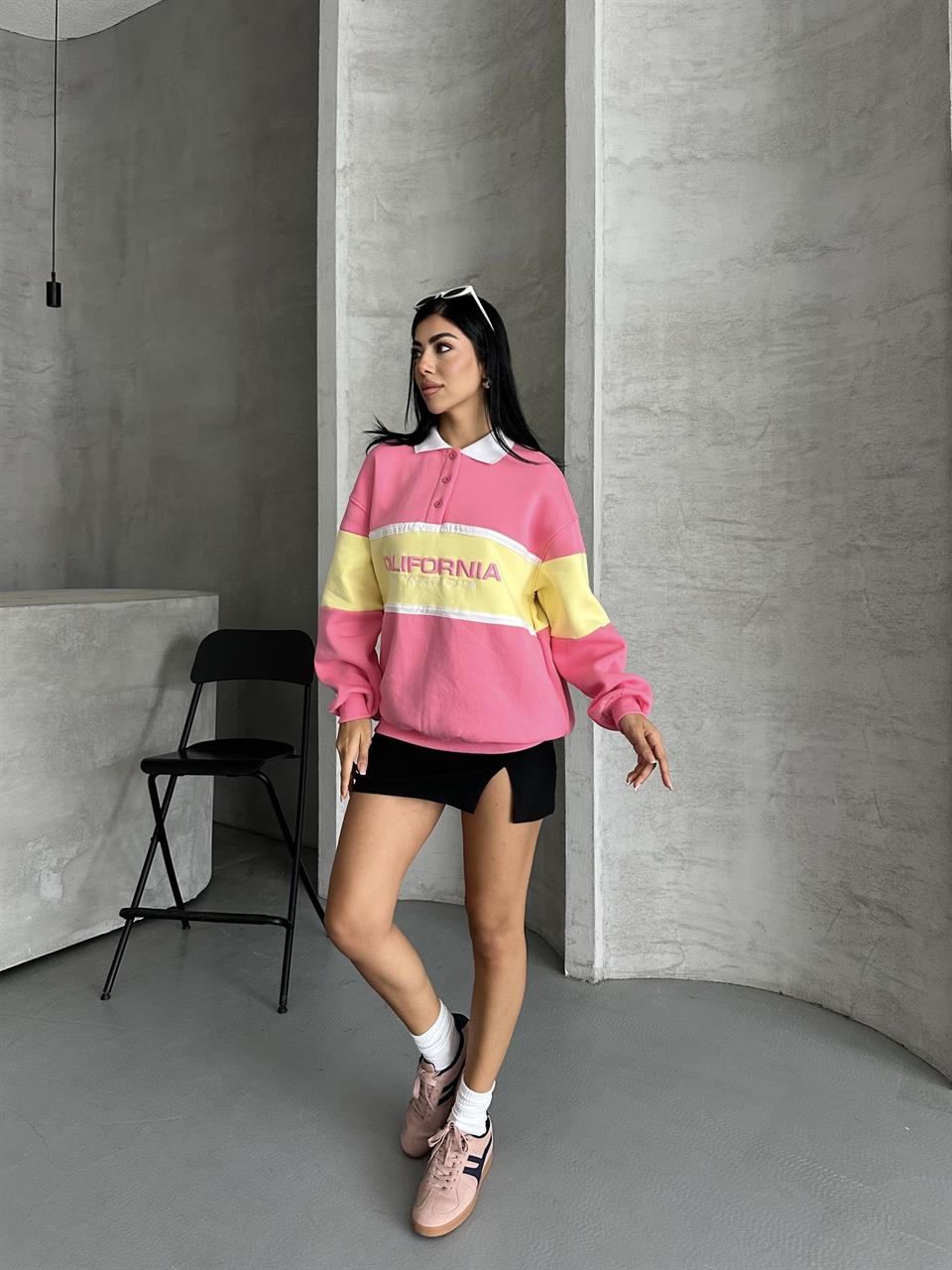 California Nakışlı Fuşya Sweatshirt