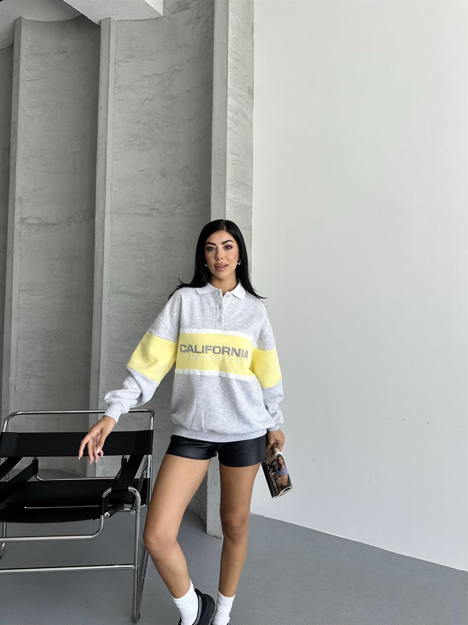 California Nakışlı Melanj Sweatshirt