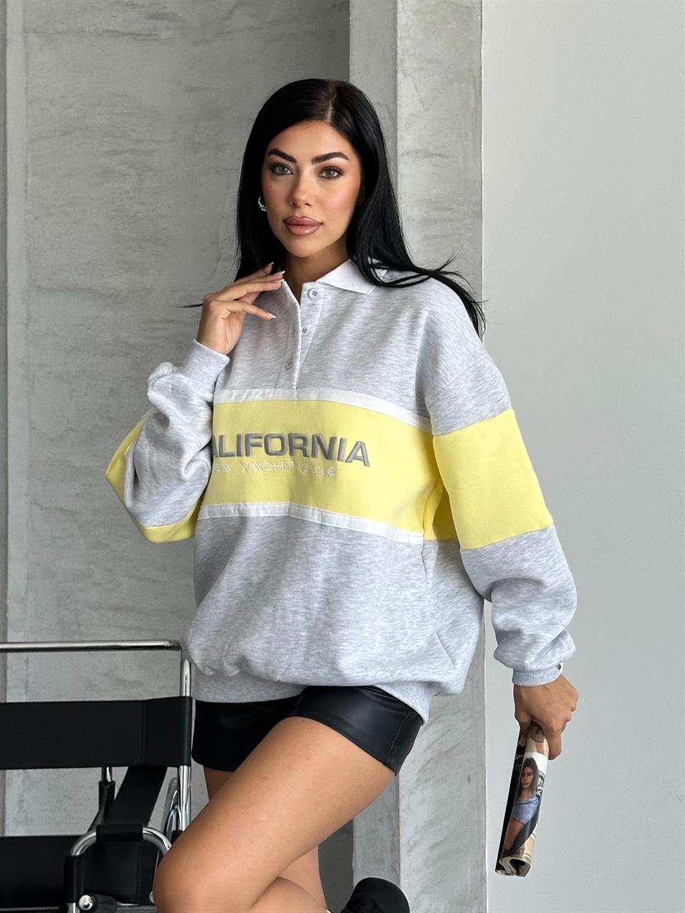 California Nakışlı Melanj Sweatshirt