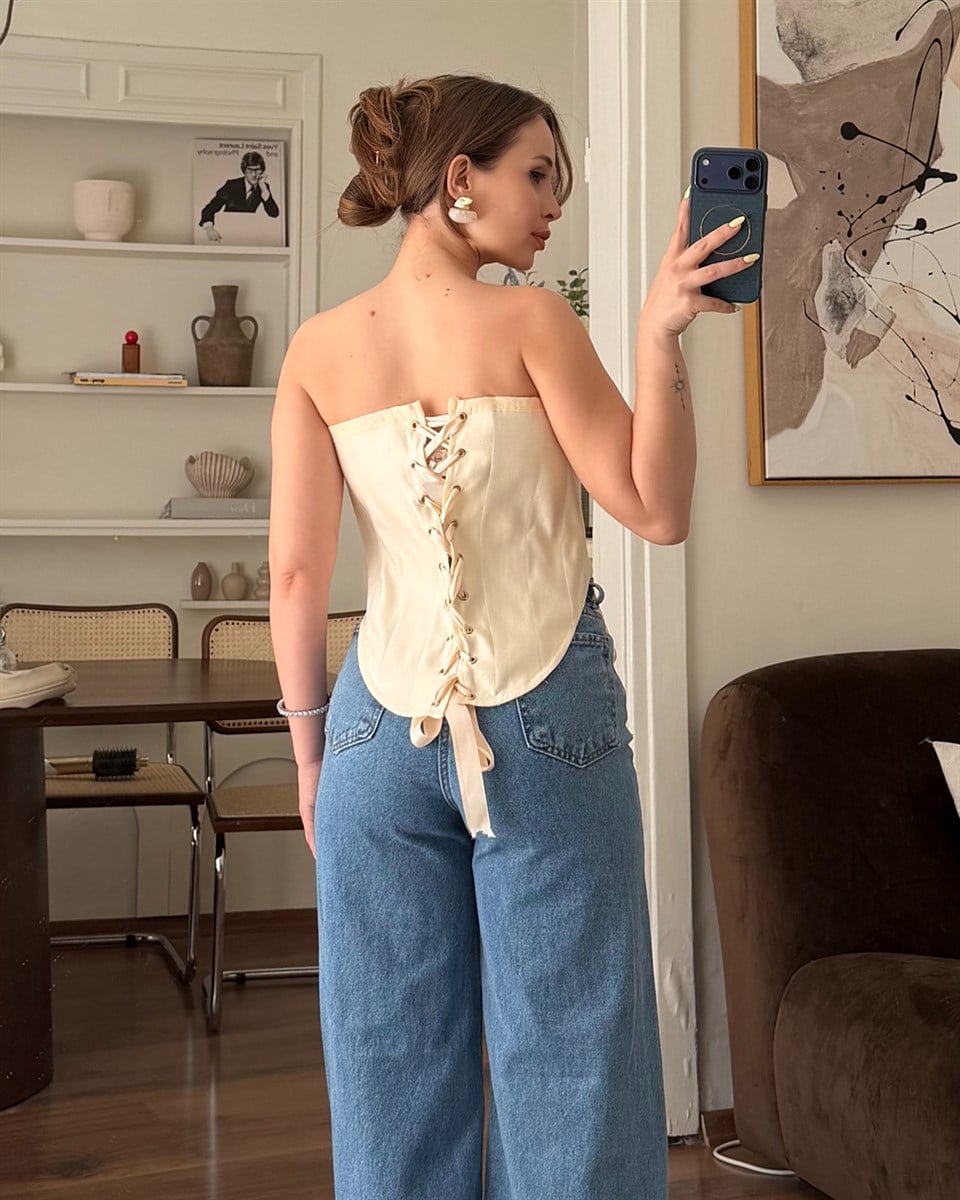Çiçek Detaylı Vintage Korse Bluz