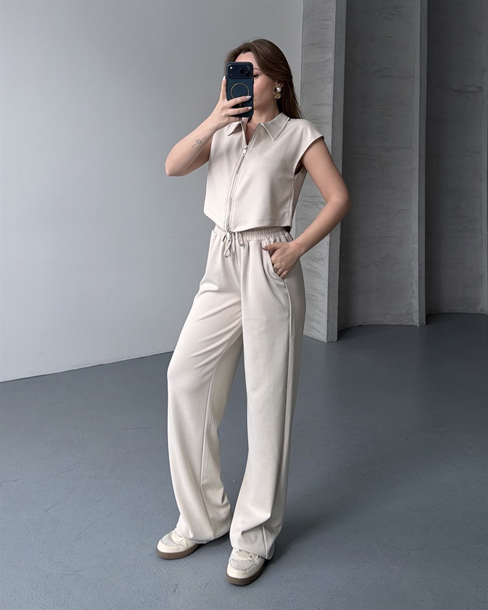 Çift Fermuar Taş Eşofman Takımı