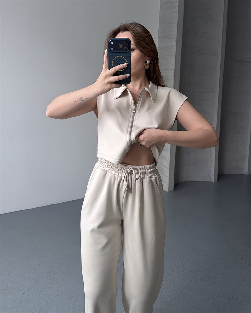 Çift Fermuar Taş Eşofman Takımı