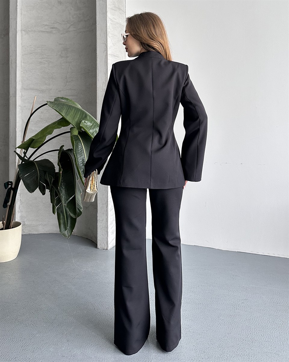 Çin Düğmeli Siyah Ceket Pantolon Takım