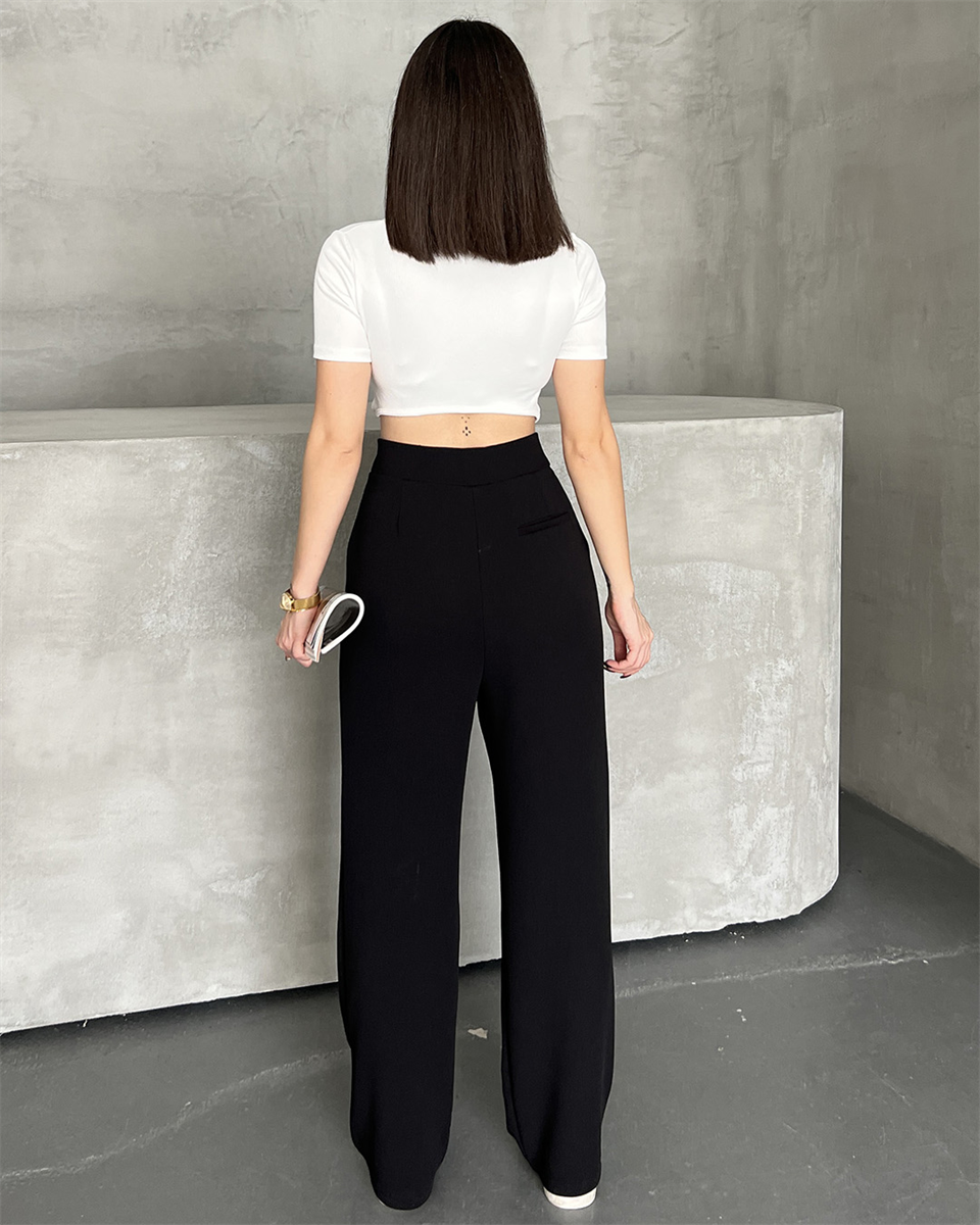 Cırtlı Siyah Palazzo Pantolon