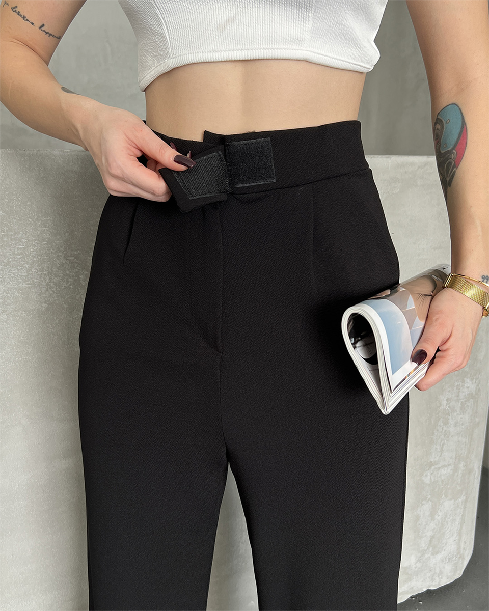 Cırtlı Siyah Palazzo Pantolon