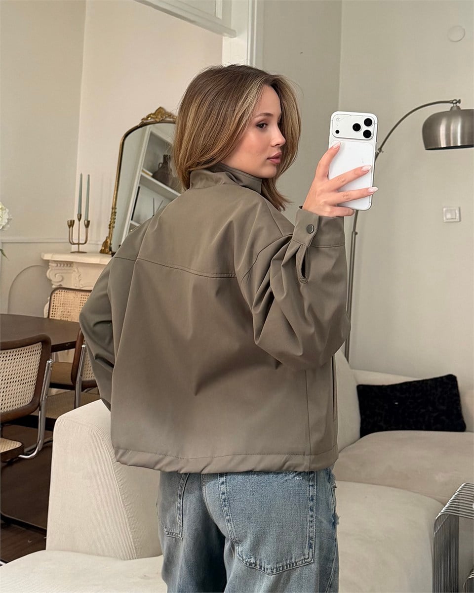 Çıtçıtlı Haki Trenç Bomber Ceket