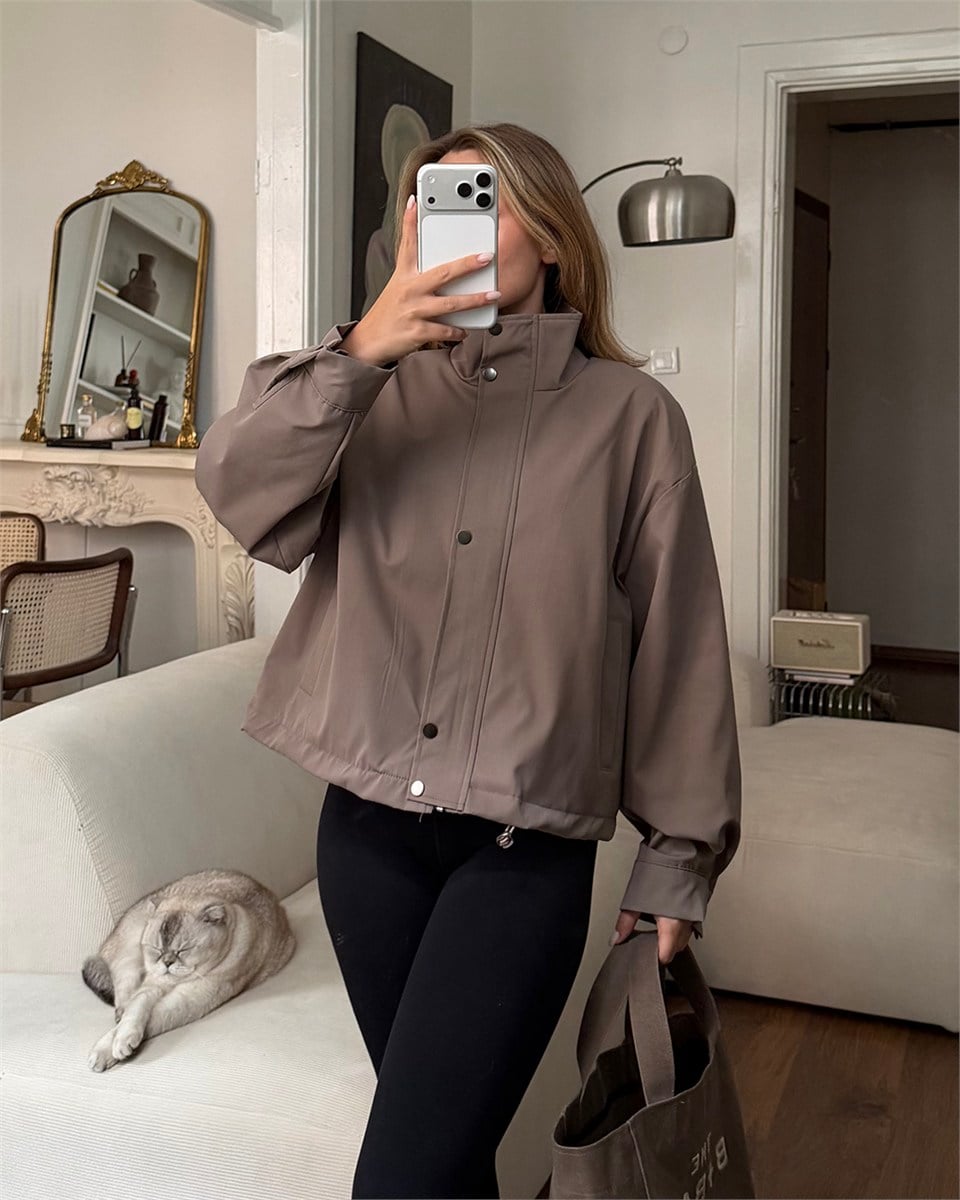 Çıtçıtlı Vizon Trenç Bomber Ceket